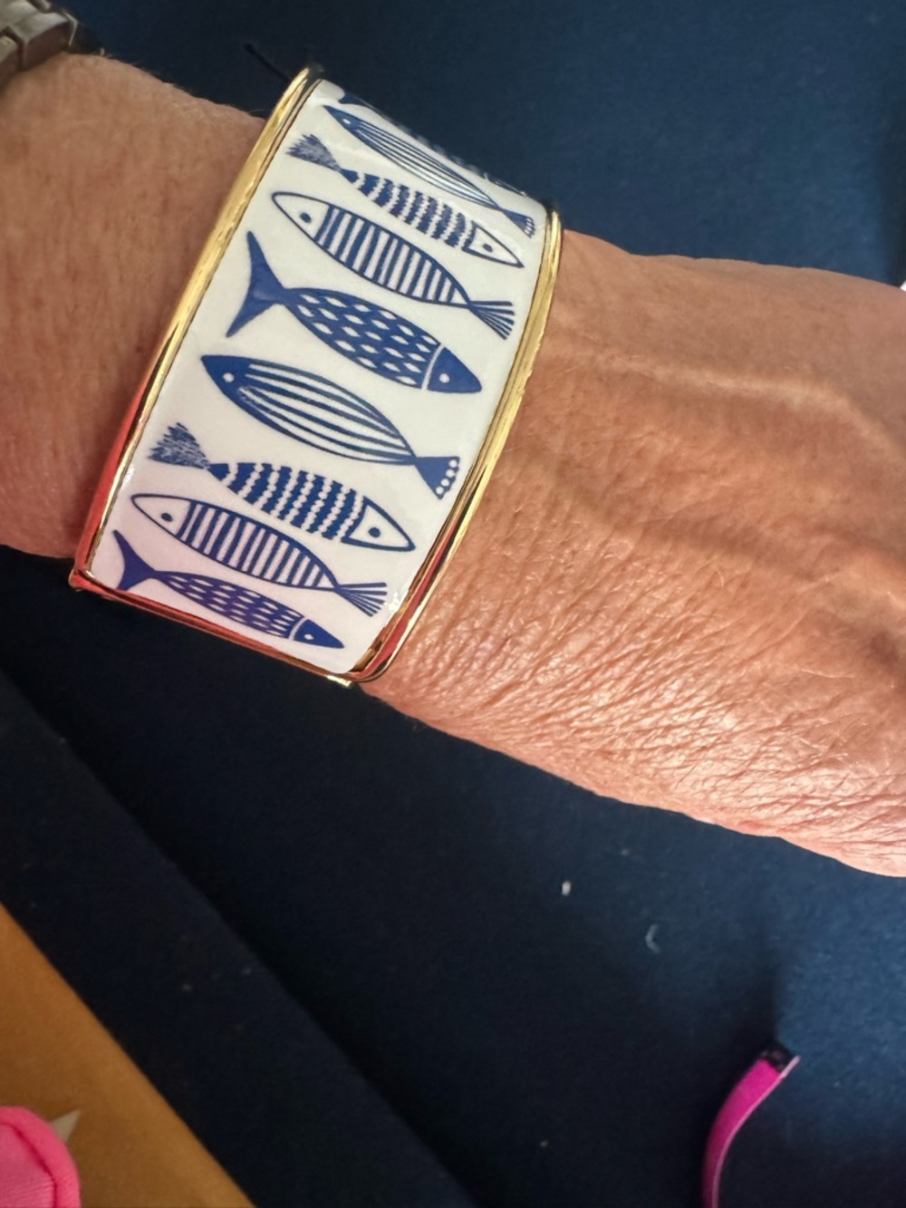 Blue and White Fish Pattern Pet Bracelet - hinge closure- cute and comfy for all